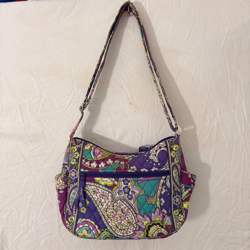 Vera Bradley Heather Plum Crazy Paisley Quilted Crossbody Shoulder Bag On The Go